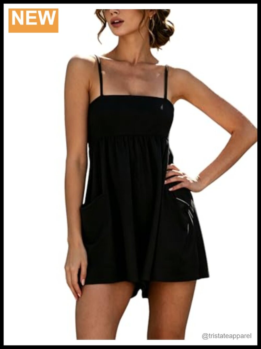 Sleeveless Square Neck Wide Leg Romper with Pockets Adjustable Straps